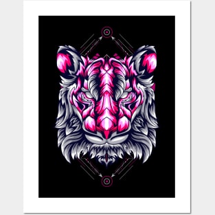 tiger head front crest retro Posters and Art